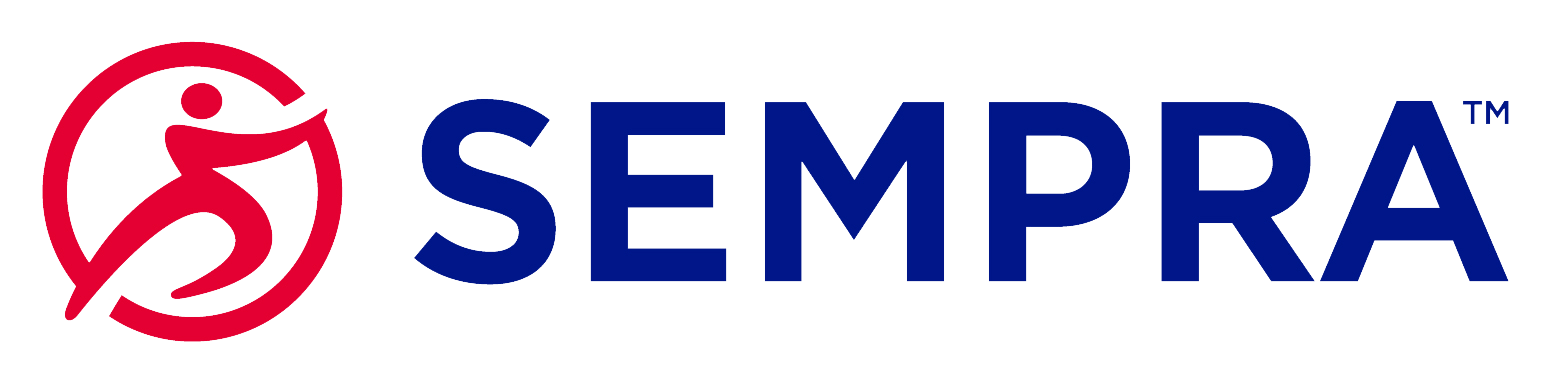 Sempra Energy logo A blue letter e and m on black background